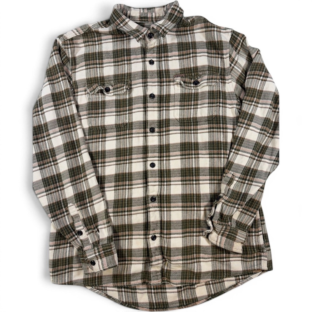 Orvis Classic Collection Mens Large Green Plaid Flannel Button Down Shirt Pocket